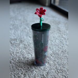 NEW SUPER NICE Starbucks Christmas Tumbler with Red Flower Topper